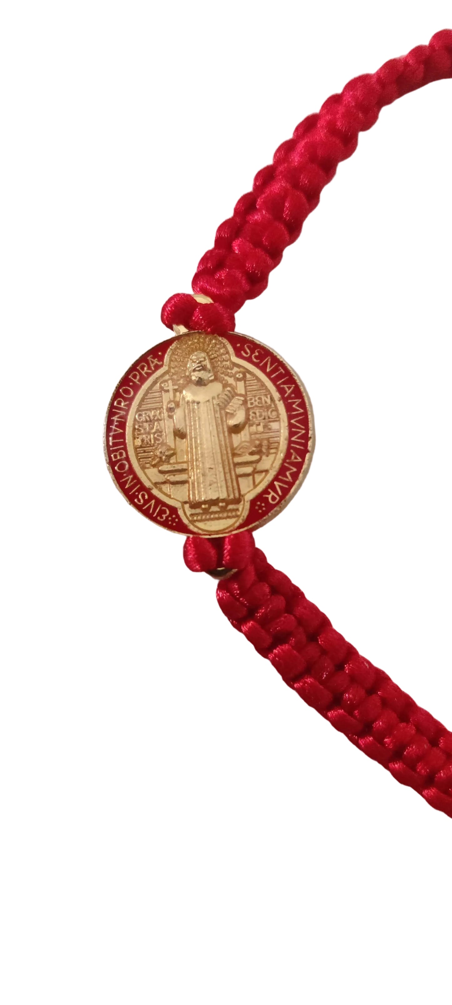 Pulsera de cordón rojo Ajustable con medalla de San Benito antialérgica, protección y fe