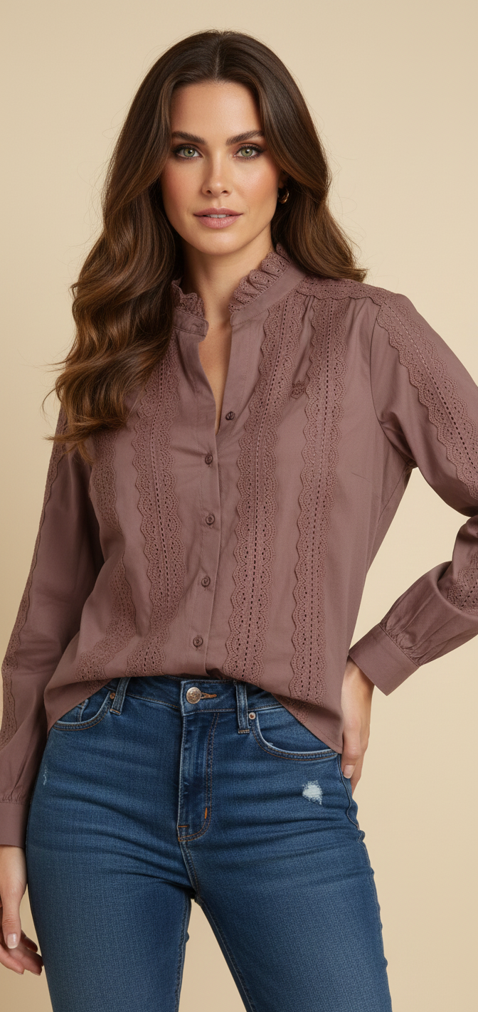 Camisa Córdoba - Camisa de Encaje Marrón Mujer | Moda Española