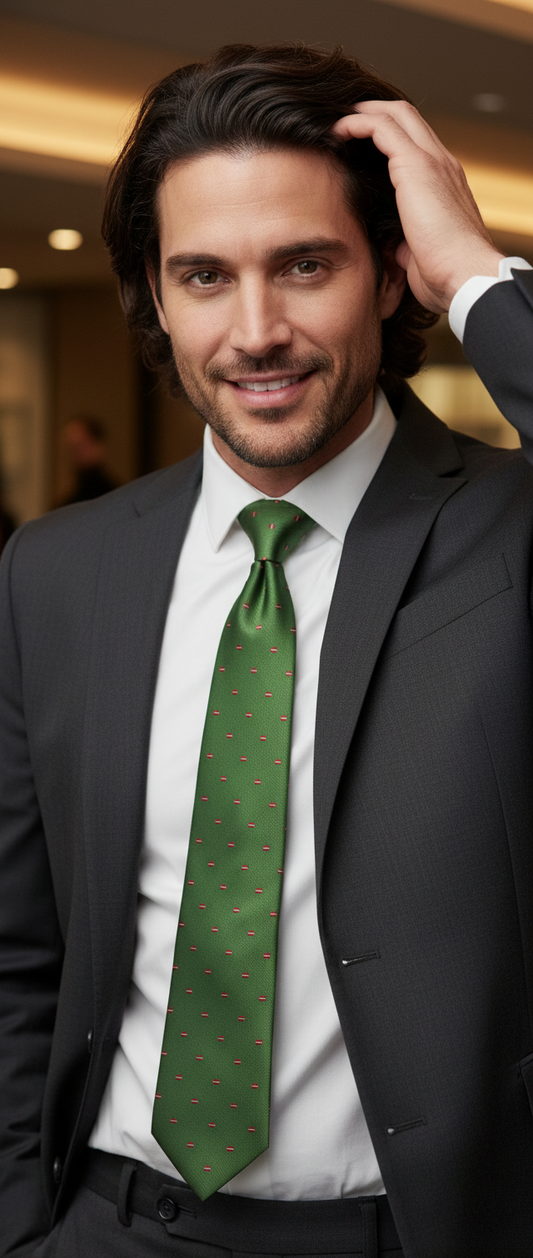 Corbata de Seda verde con la bandera de España Hecha a Mano: Lujo, Patriotismo y Tradición