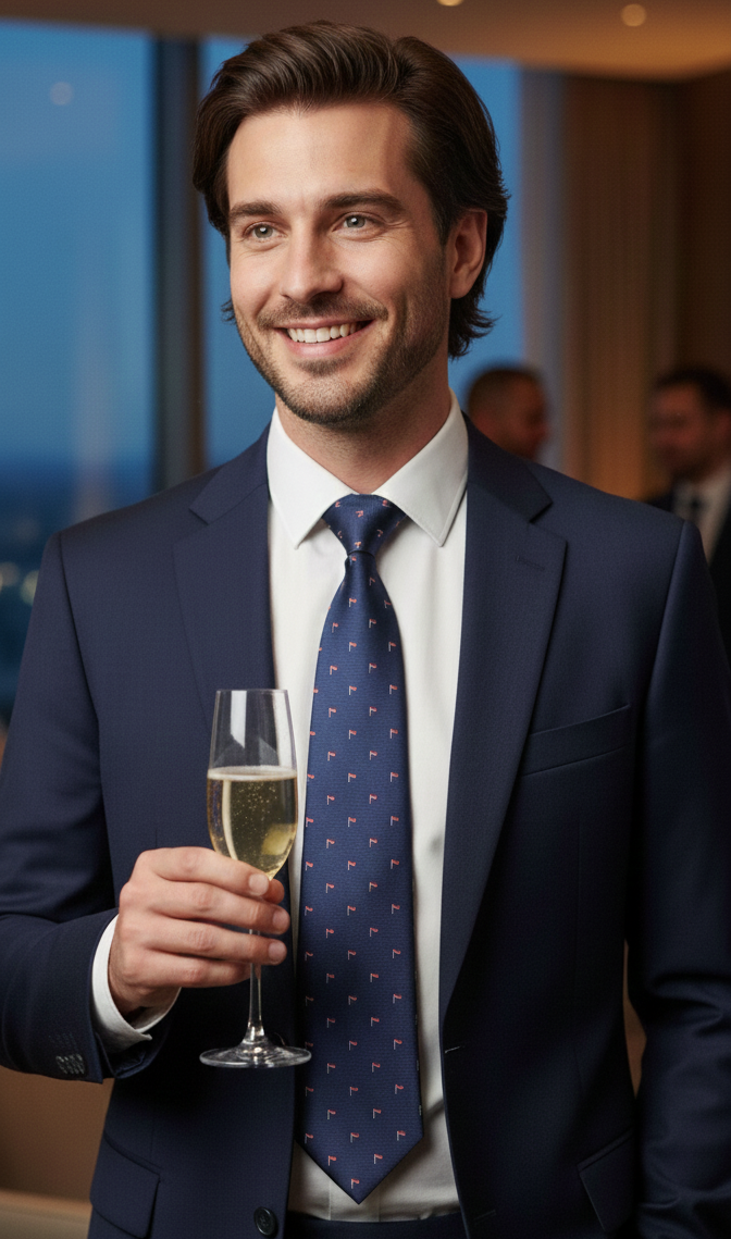 Corbata de Lujo Seda 100% Hecha a Mano | Patrón Banderines Náuticos con bandera de España