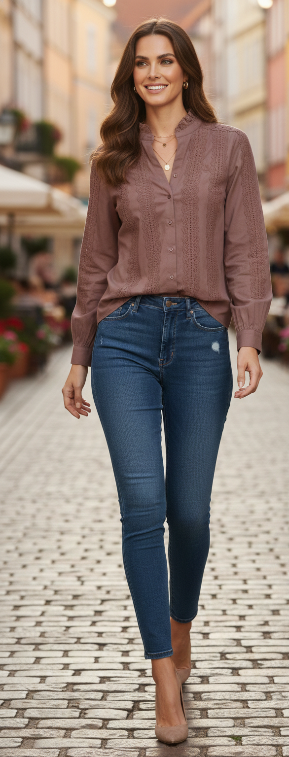 Camisa Córdoba - Camisa de Encaje Marrón Mujer | Moda Española