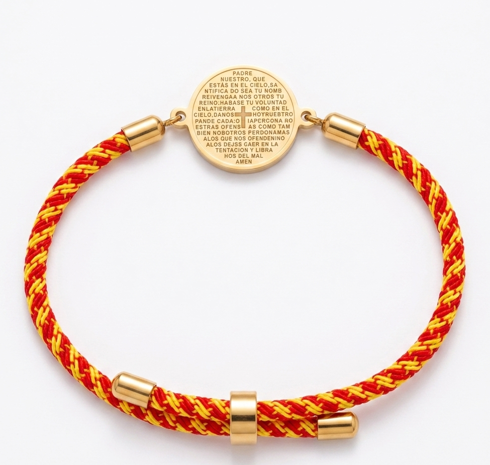 Pulsera Bandera de España con Medalla del Padre Nuestro – Acero y Tradición