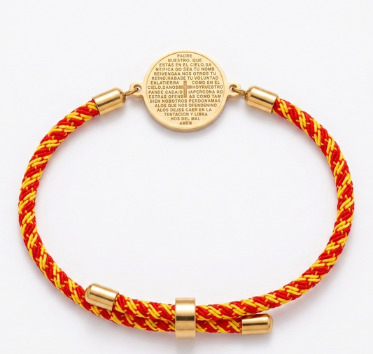 Pulsera Bandera de España con Medalla del Padre Nuestro – Acero y Tradición