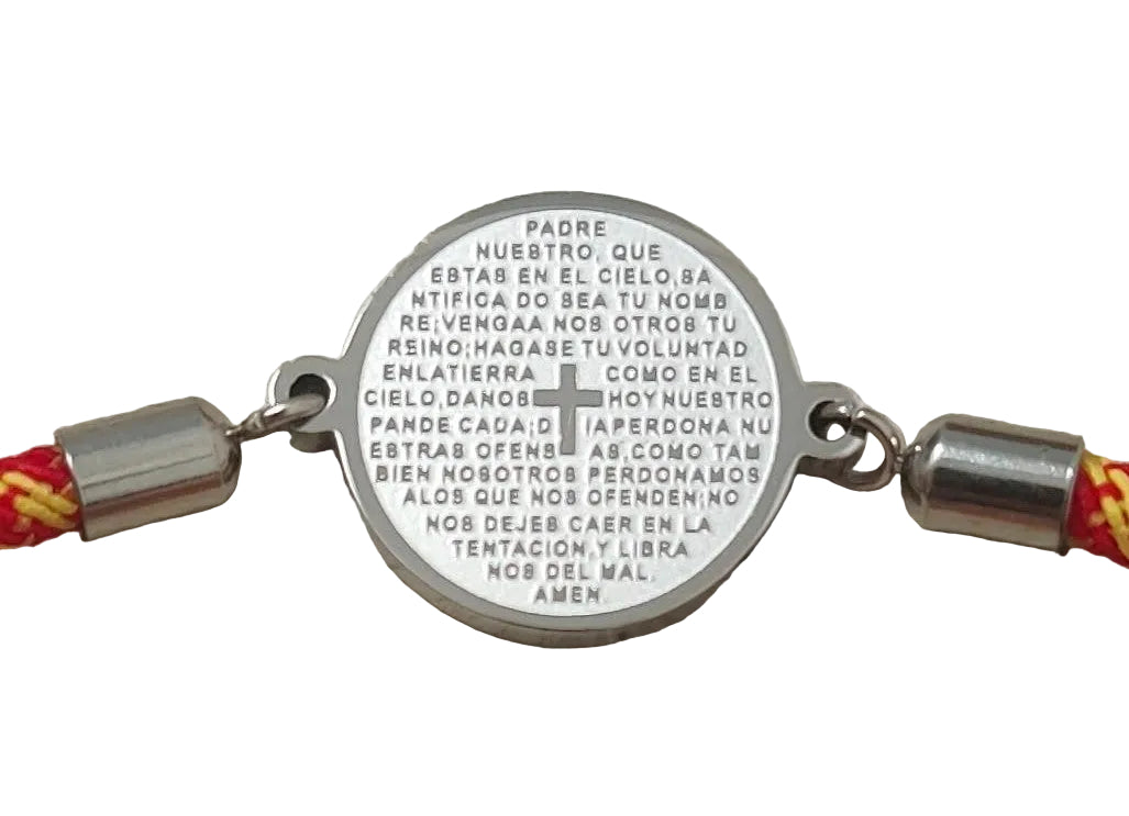 Pulsera Bandera de España con Medalla del Padre Nuestro – Acero y Tradición