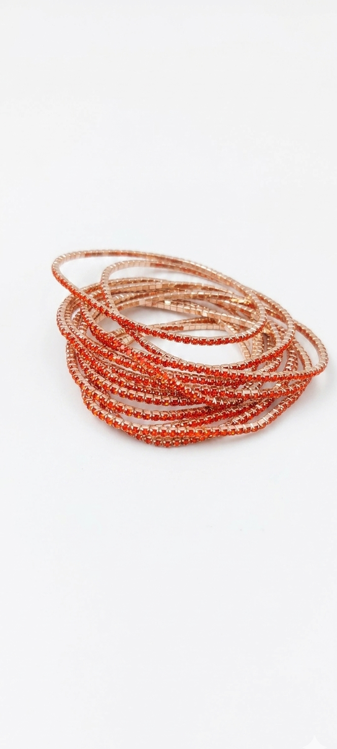 Pulsera Elástica de Acero Dorado y Cristales Naranja Brillante